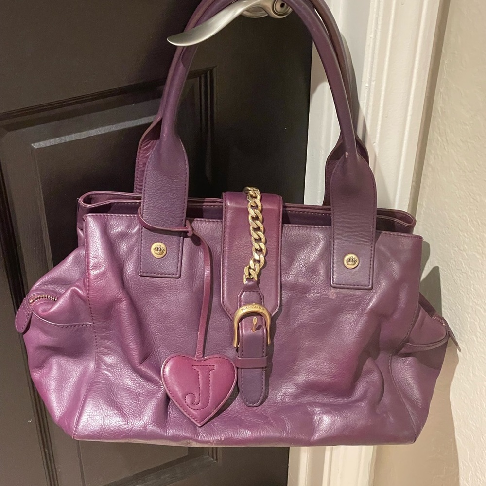Designer Purple Leather Tote with Heart Tag